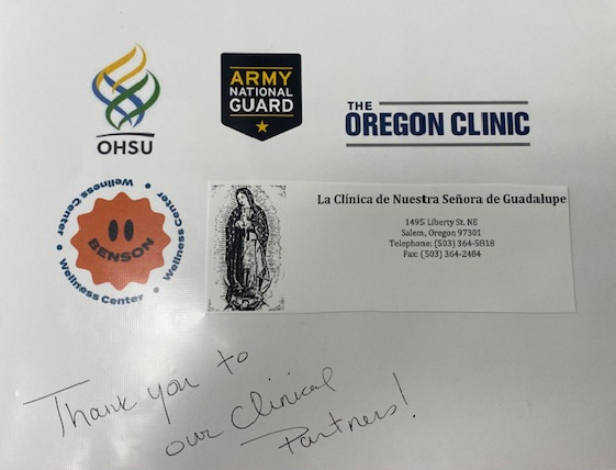 A thank you certificate to The Oregon Clini from Benson High School 