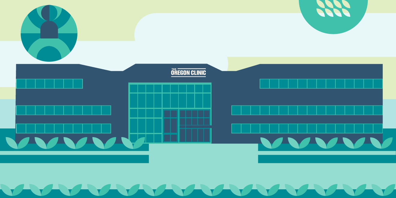Illustration of The Oregon Clinic Creekside Pavilion building to announce opening of a westside Physical Therapy clinic location