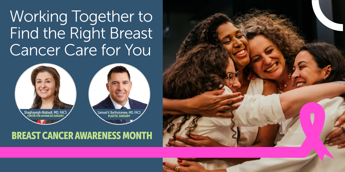 Breast Cancer Awareness Month: Working together to find the right breast cancer care for you. Doctors Shaghayegh Aliabadi of The Oregon Clinic Center for Advanced Surgery and Samuel Bartholomew of The Oregon Clinic Plastic Surgery.